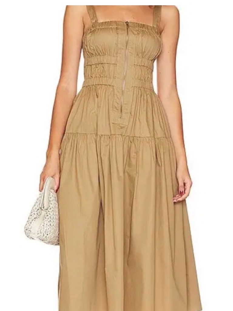 Karina Grimaldi Beige 100% Cotton Strappy Sleeveless Zip Midi Sundress Size L